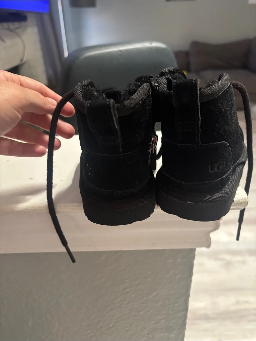 UGG Kids Black Suede Lace-Up Ankle Boots